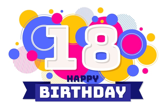 행복 한 18 번째 생일 배경 리본 및 점