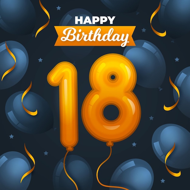 Vector happy 18th birthday background with realistic balloons