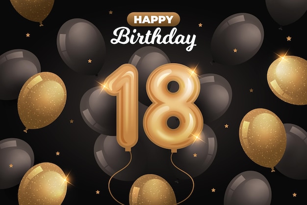 Vector happy 18th birthday background with realistic balloons