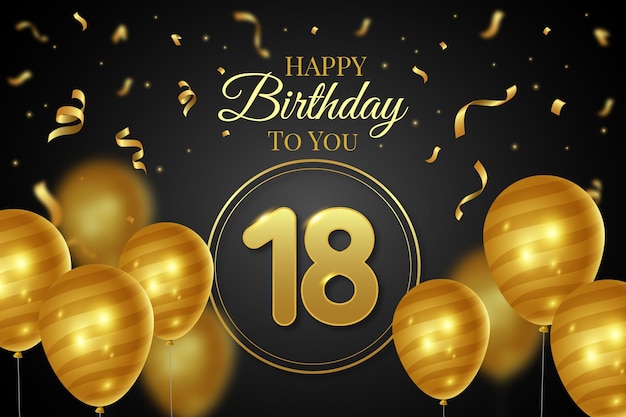 Vector happy 18th birthday background with realistic balloons