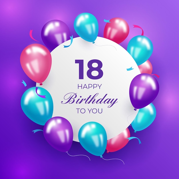 Vector happy 18th birthday background with realistic balloons