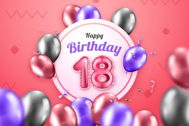 Happy 18th birthday background with realistic balloons