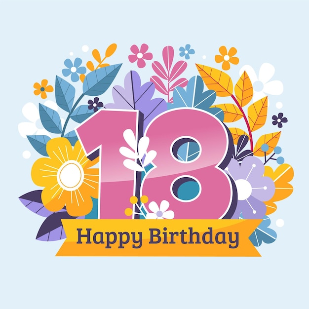 happy 18th birthday background with realistic balloons