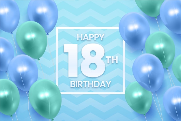 Happy 18th birthday background with realistic balloons