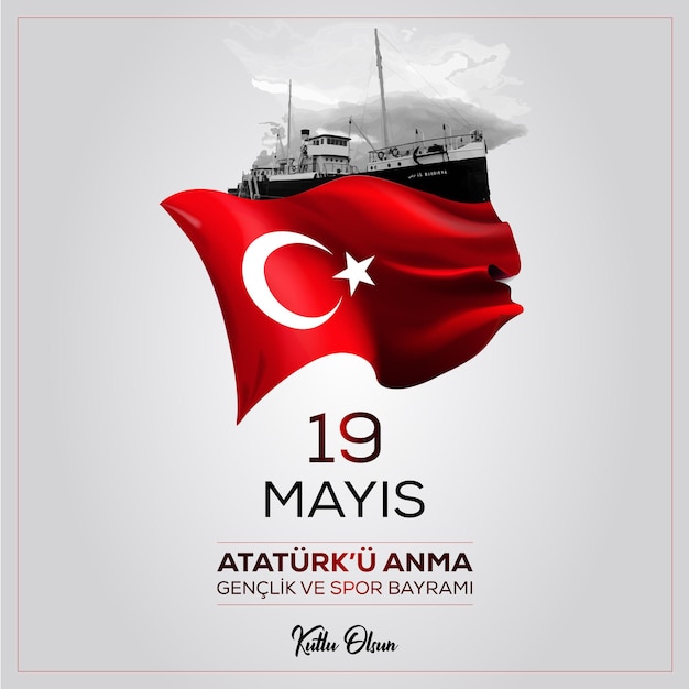 Vector happy 19 may commemoration of ataturk youth and sports day vector illustration postcard banner