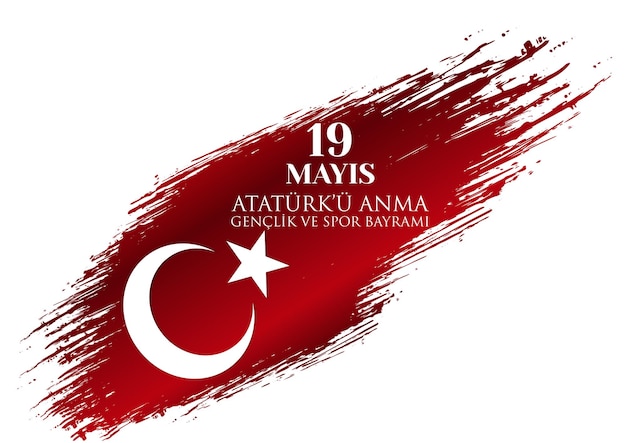 Vector happy 19 may commemoration of ataturk youth and sports day vector illustration postcard banner