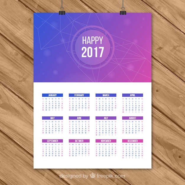 Vettore felice 2017 astratto calendario viola