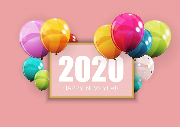 Vector happy 2020 new year greeting card with balloons.