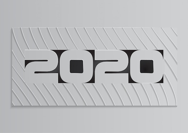 Vettore felice 2020 anno nuovo segno stile carta sullo sfondo