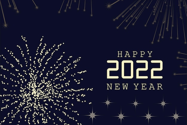 Vettore felice anno nuovo 2022 design di sfondo con tipografia minimalista e fuochi d'artificio per la celebrazione