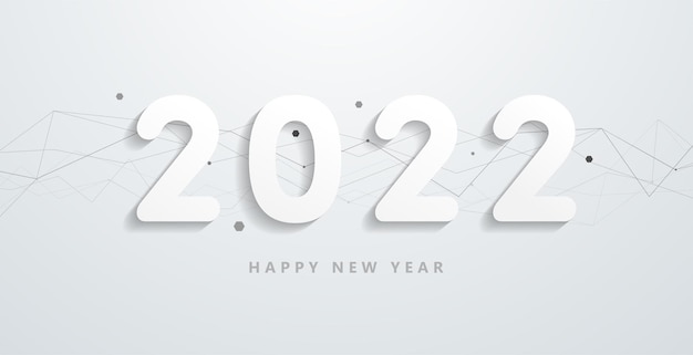 추상 네트워크 선 모양과 질감 요소가 있는 2022년 새해 복 많이 받으세요. 현대적인 흑백 인사말과 초대장, 새해 크리스마스 테마 축하 배경. 벡터. 삽화.