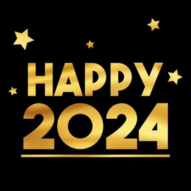 Вектор happy 2024 золотой с темным фоном