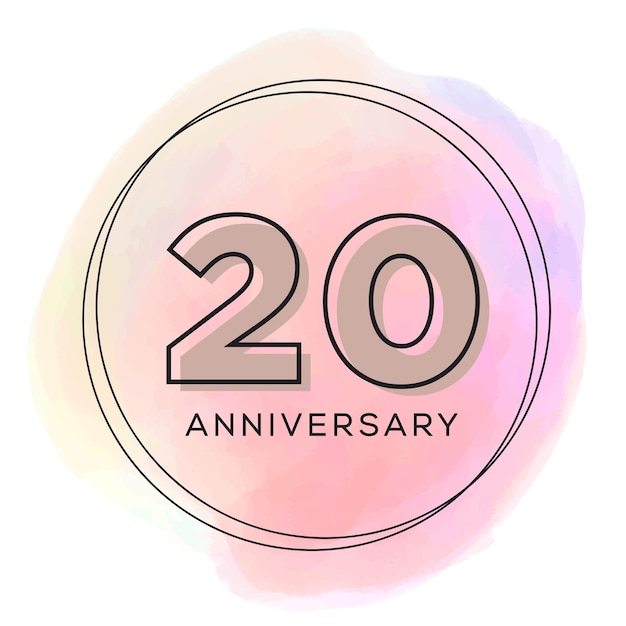 Happy 20th Anniversary card. Beautiful watercolor greeting banner luxury poster. Hand drawn design.