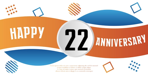 happy 22nd anniversary Celebration  logo blue and orange vector abstract design white background.