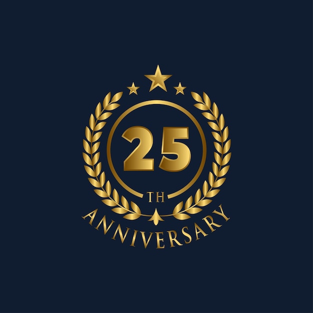 Happy 25 year anniversary celebration. Greeting vector luxury illustration with gold lettering.