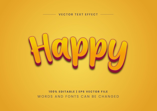 Vector happy 3d text effect editable vector design