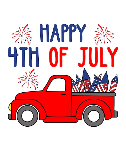 Vector happy 4th of july america independence day us freedom day firecracker truck car vector illustration