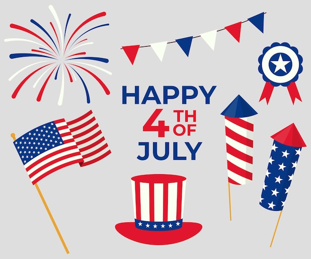 Happy 4th july decoration set usa collection vector illustration in flat style