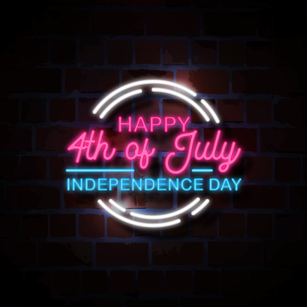 Happy 4th of july neon style sign illustration