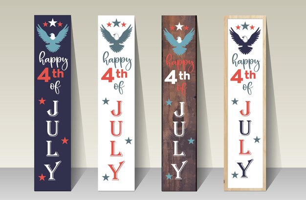 Happy 4th of july porch sign vertical vector design template