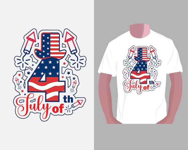해피 7월 4일 티셔츠 디자인 7월 4일 미국 독립 기념일 타이포그래피 티셔츠 디자인