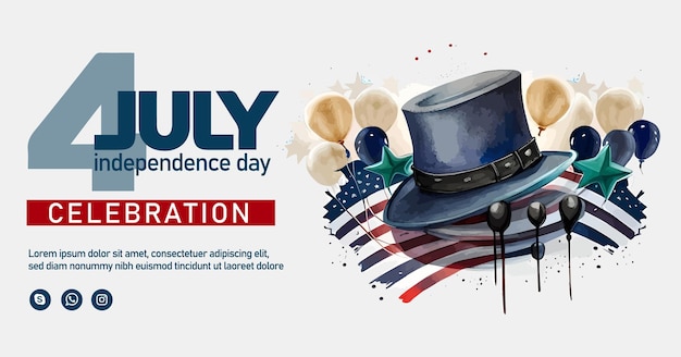 Vettore felice 4 luglio usa independence day biglietto di auguri con sventolando la bandiera nazionale americana e la mano