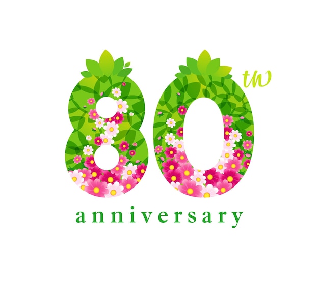 Happy 80th anniversary cute summer number Natural organic background with isolated clipping mask