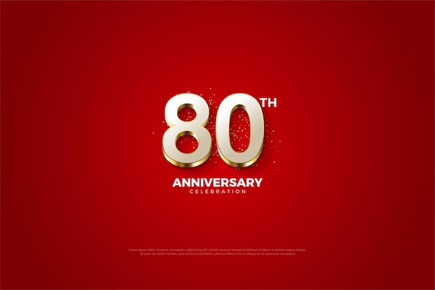 happy 80th anniversary on elegant red background