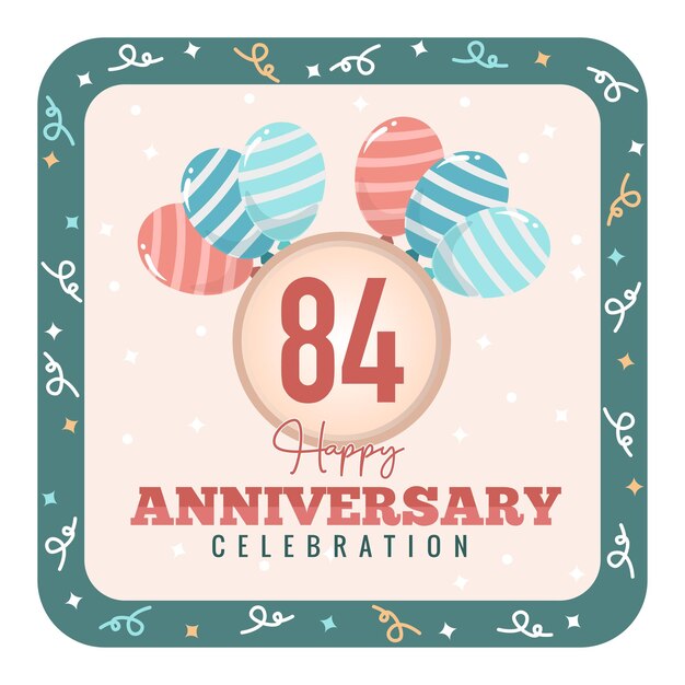 happy 84th anniversary celebration background with realistic colorful  balloons pink background