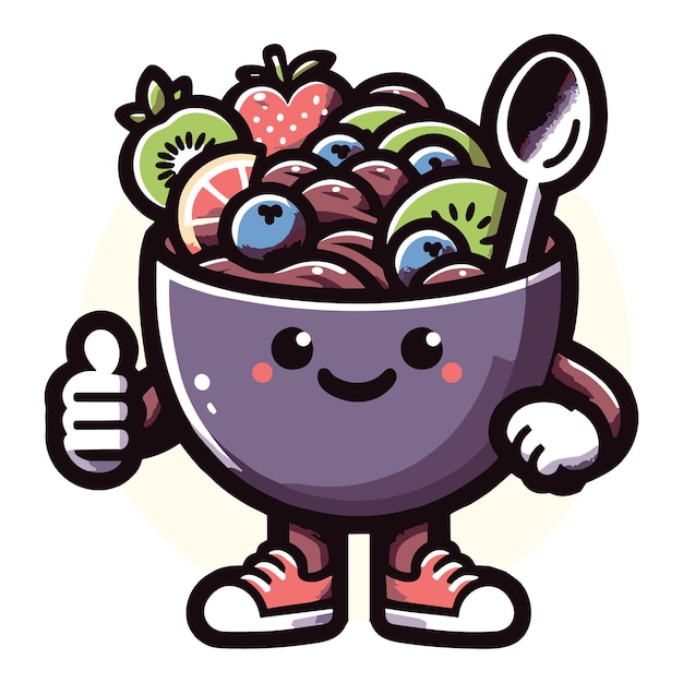 Vector happy acai bowl cartoon character giving thumbs up illustration