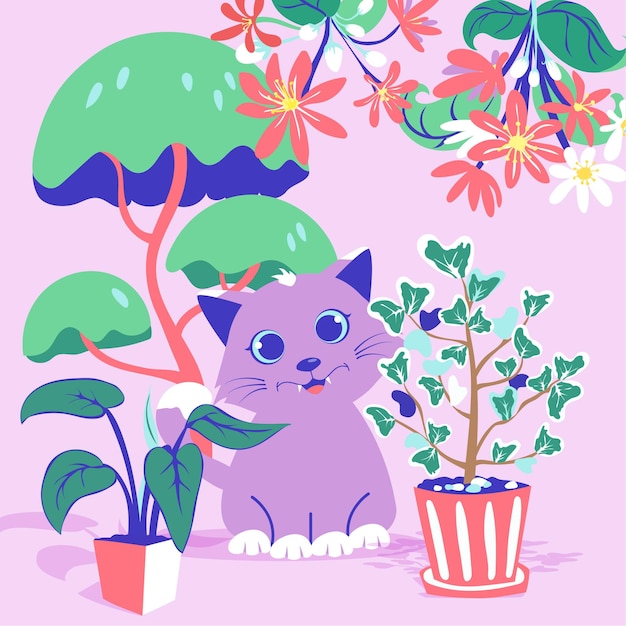 Happy and adorable cat sitting in the garden art print