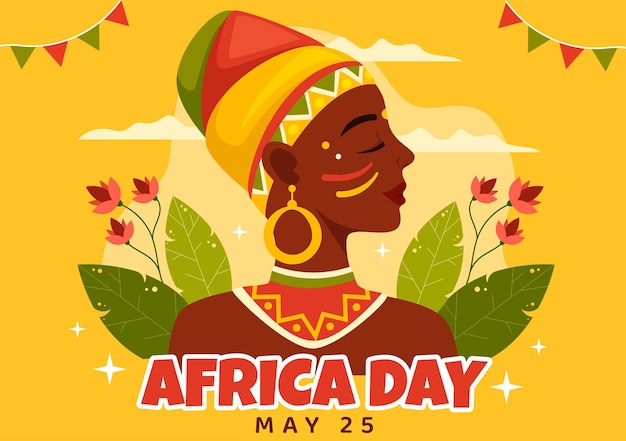 Happy Africa Day on 25 May Illustration with Culture African Tribal Figures in Cartoon Hand Drawn