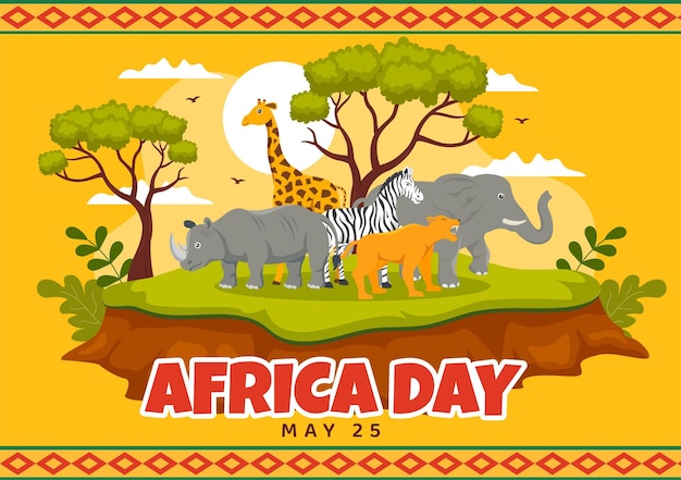 Happy Africa Day on 25 May Illustration with Culture African Tribal Figures in Cartoon Hand Drawn