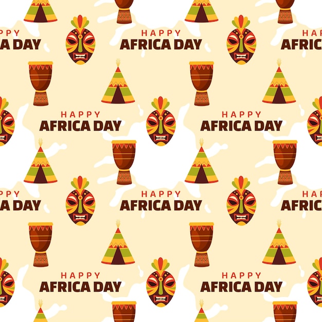 Illustrazione del motivo senza giunture happy africa day con decorazione di figure tribali africane della cultura