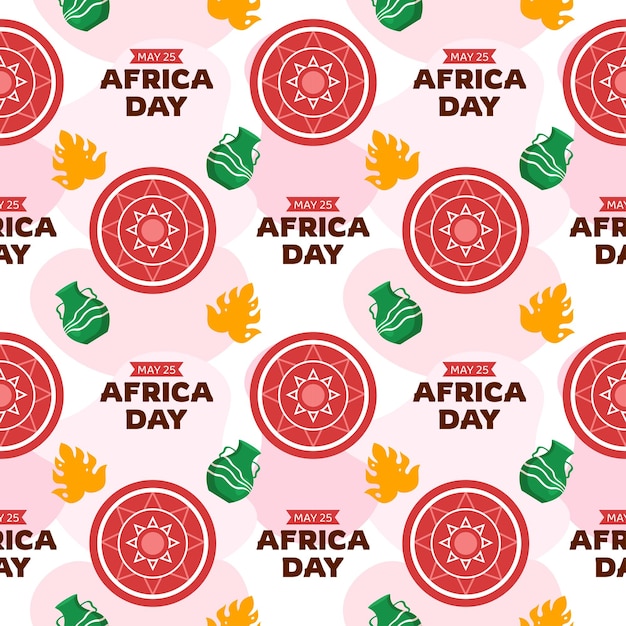 Illustrazione del motivo senza giunture happy africa day con decorazione di figure tribali africane della cultura