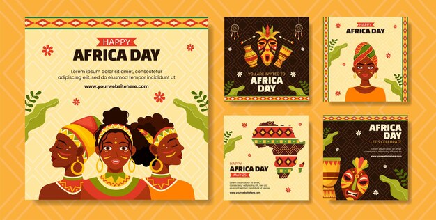 Vector happy africa day social media post flat cartoon hand drawn templates background illustration