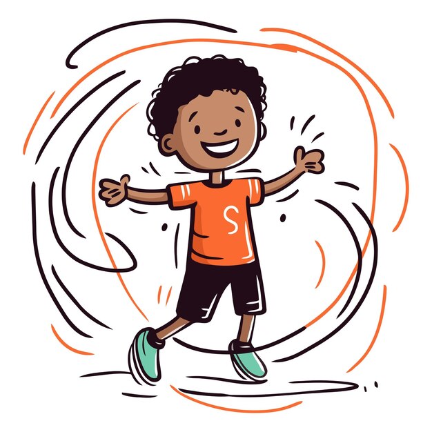 Vector happy african american boy running and jumping