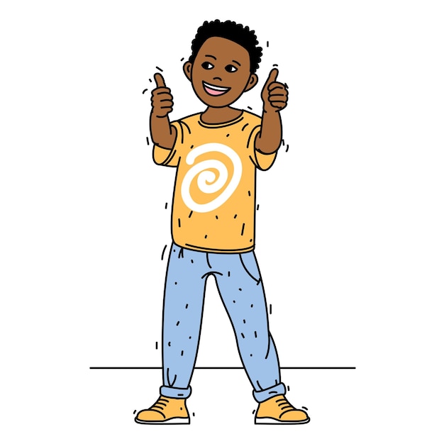 Happy african american boy showing thumb up gesture