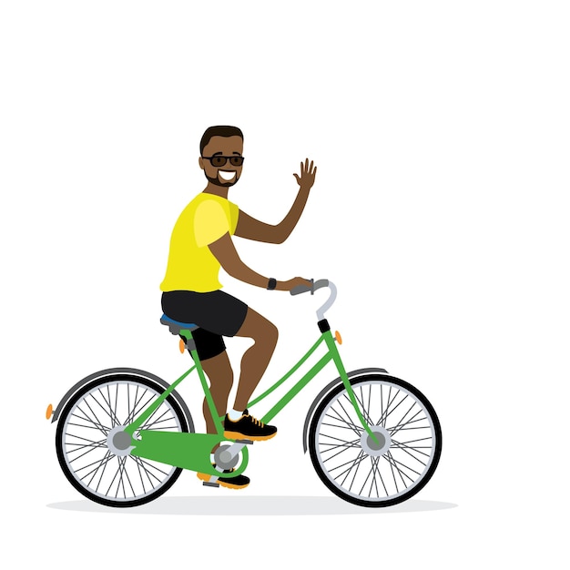 Vector happy african american male bicyclist