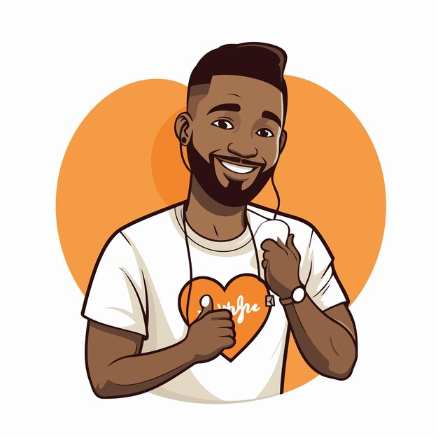 Happy african american man holding a heart vector illustration