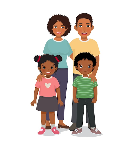 Vector happy african family portrait with father mother son and daughter