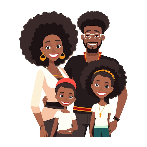 Happy African family posing together smiling parents children relationship joy love African