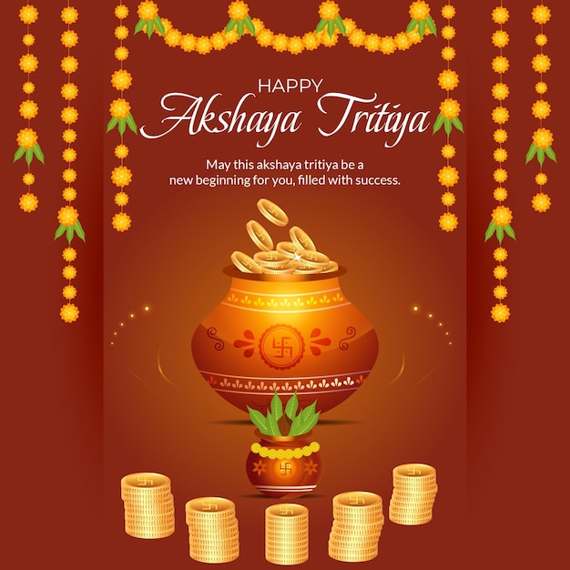 幸せなAkshayaTritiya祭りのお祝いのバナーテンプレートデザイン