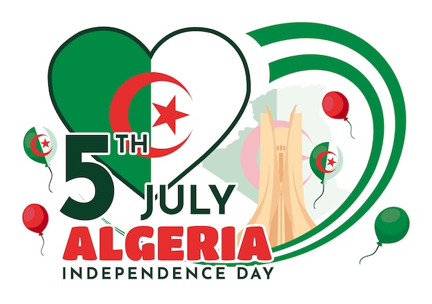 Happy Algeria Independence Day Vector Illustration with Waving Flag and Map in National Holiday