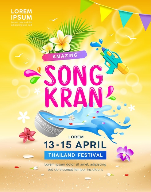 Happy amazing songkran, thailand festival poster