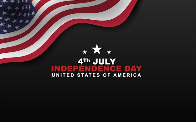 Vector happy american independence day on 4th of july greeting design illustration with shadow american flag