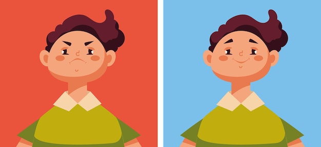 행복한 화난 아이들 소년 소녀 개념 그래픽 디자인 일러스트레이션