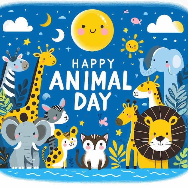 Vector happy animal day vector with wild animal flat drawn celebration concept