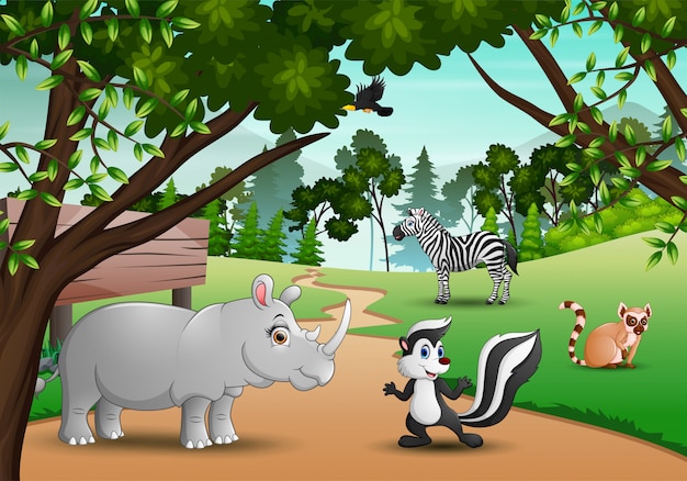 Happy animals cartoon in the jungle