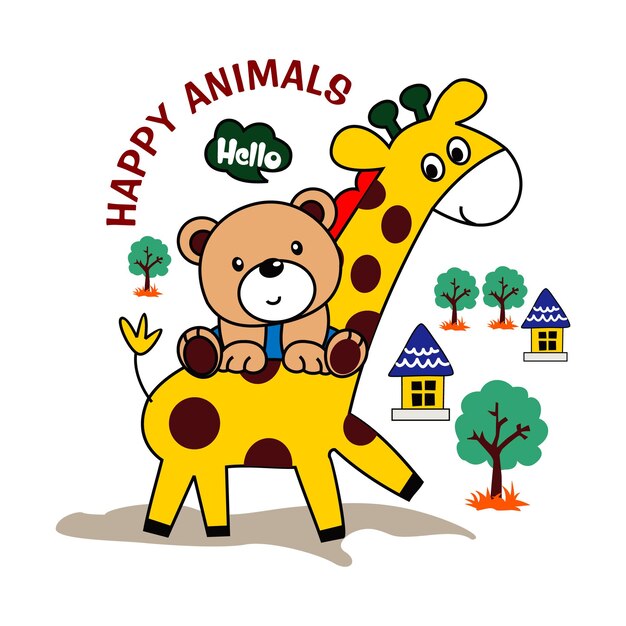 Vettore animali felici nello zoo areadesign cartone animato illustrazione vettoriale per stampa tutti i media